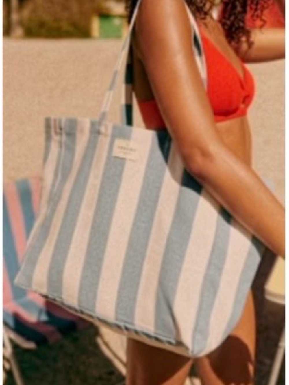 Sezane Blue and White Striped Canvas Tote - Picture 6 of 6